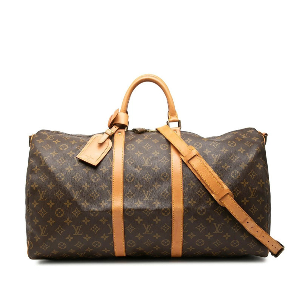 Louis Vuitton Monogram Keepall Bandouliere Boston Bag Shoulder Brown Leather